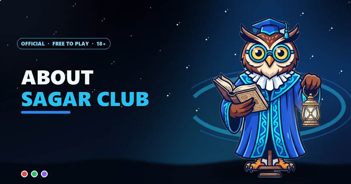Owl professor holding an open book for the About Sagar Club page