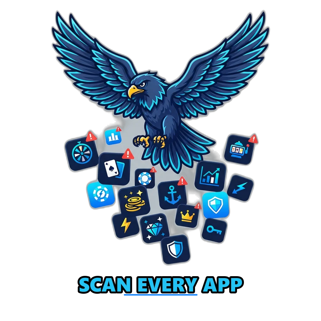 Storm eagle scans a crowd of game app icons from above