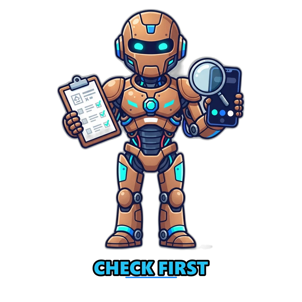 Bronze robot inspector checks a colour prediction app against a checklist