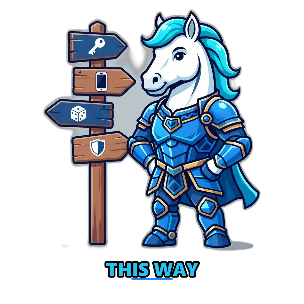 Chess knight mascot at a signpost pointing to Sagar Club guides