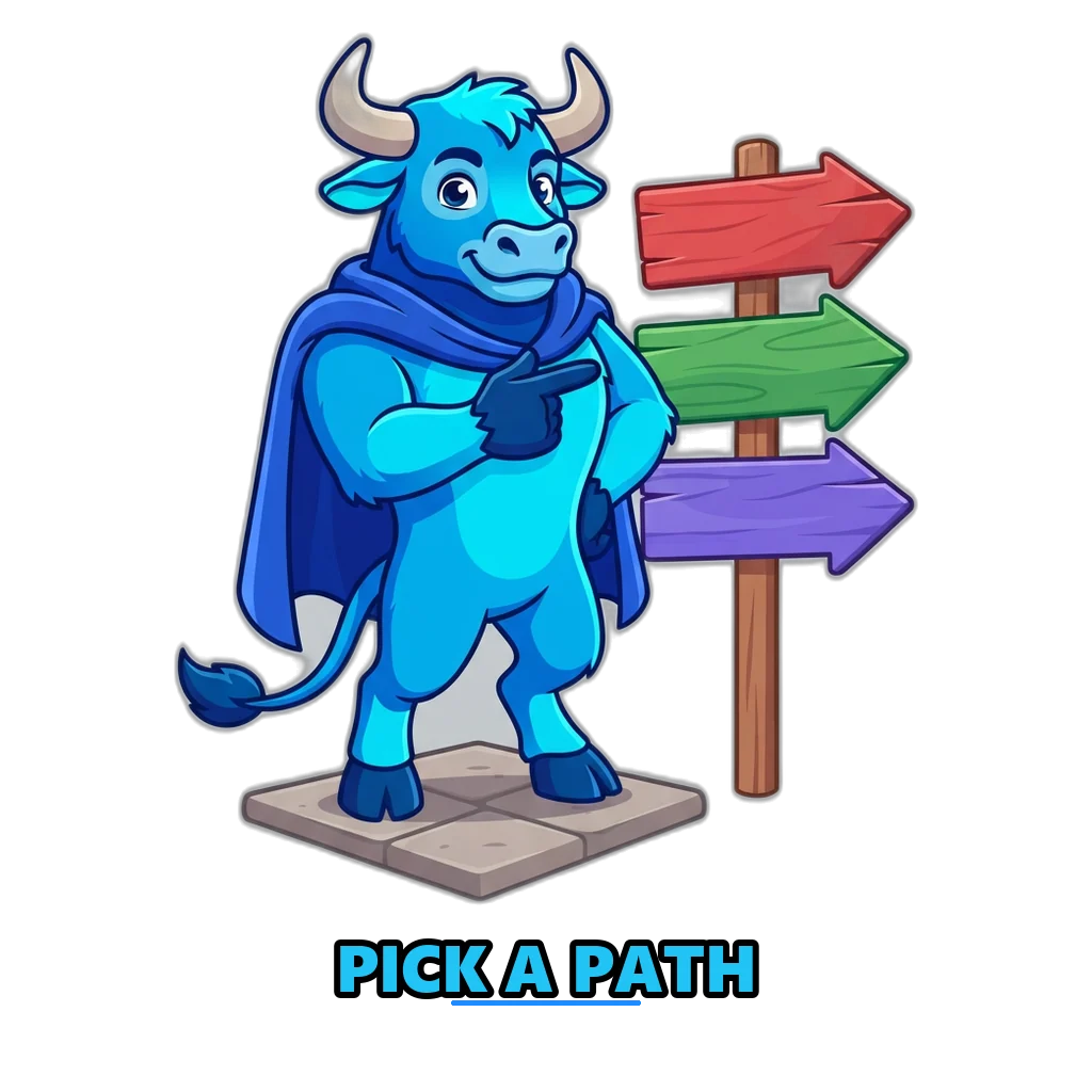 Minotaur at a fork of red, green and violet paths in the Sagar Club game