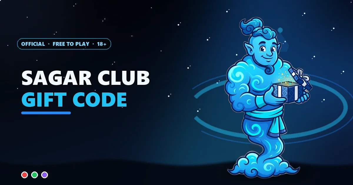 Genie mascot holding an empty gift box for the Sagar Club gift code guide
