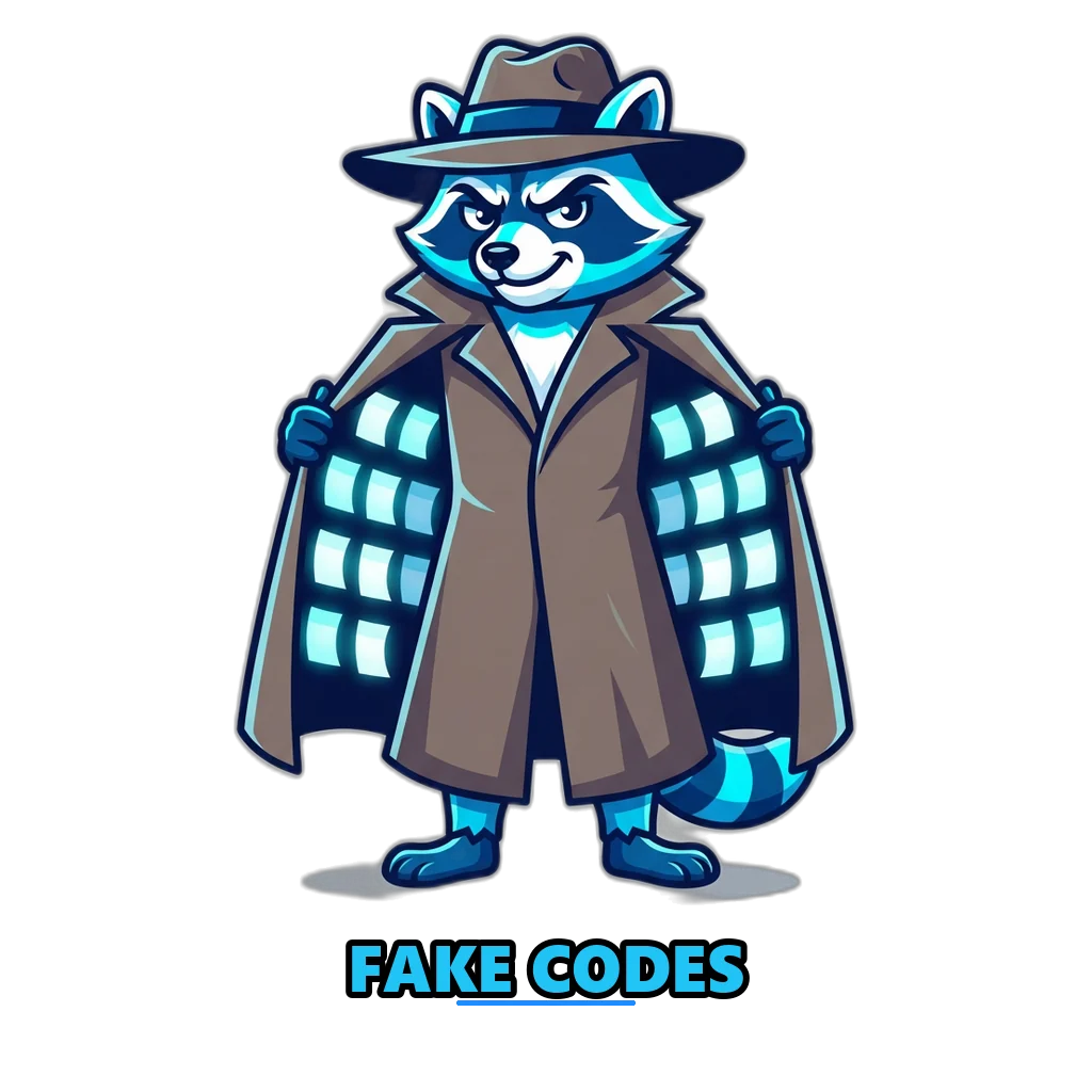 Raccoon in a trench coat selling fake coin codes