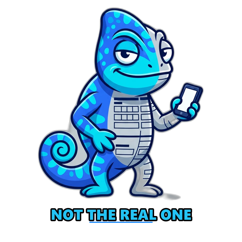 Chameleon half-disguised as a login page, showing how copycat sites imitate a game