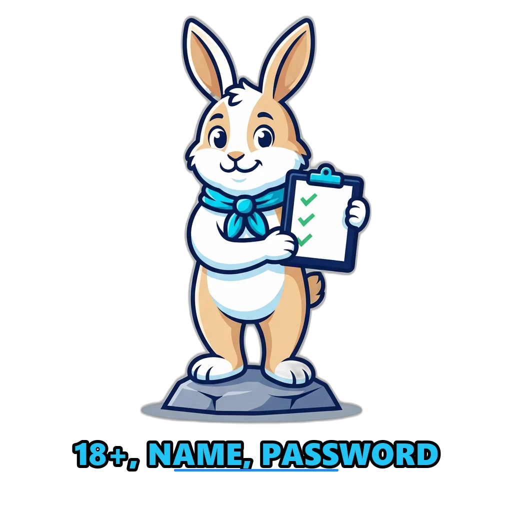 Lucky rabbit holding a short sign-up checklist with three ticks