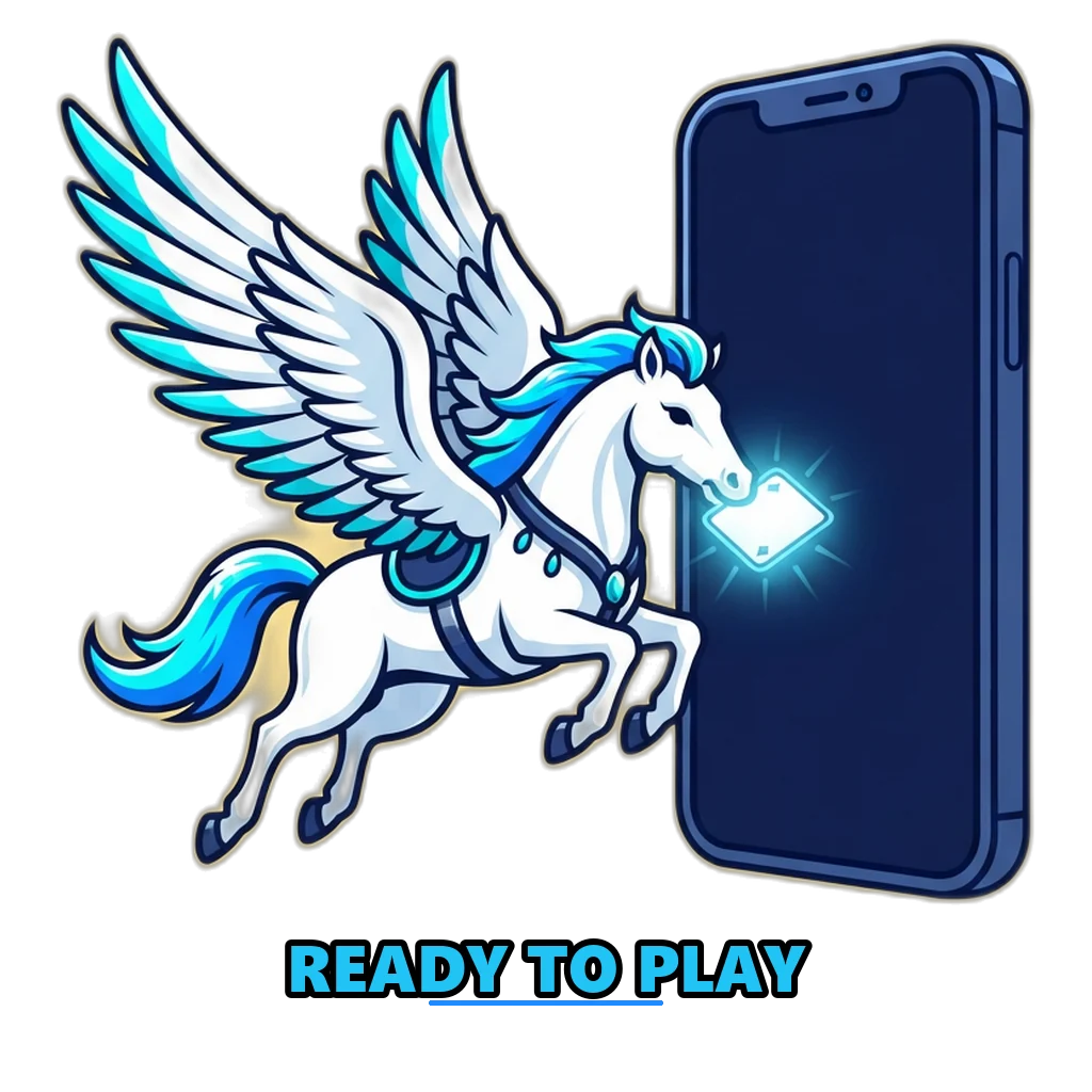 Pegasus carrying a new account card toward a smartphone